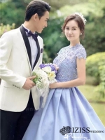PW334 - **พรีออเดอร์ค่ะ** ชุดคู่ถ่ายพรีเวดดิ้ง (prewedding dress) & ชุดแต่งงานแฟนซี (Fancy wedding dress)ชายหญิง "ธีมชุดเจ้าสาวสีม่วง-ขาว"