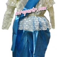 ชุดไทย ร.5 เสื้อลูกไม้แขนยาว-สีครีม+โจงผ้ามัน/ผ้าพาด-สีฟ้า (*แจ้ง size เสื้อฯ/โจงฯ)