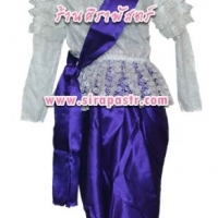 ชุดไทย ร.5 เสื้อลูกไม้แขนยาว-สีขาว+โจงผ้ามัน/ผ้าพาด-สีม่วง (*แจ้ง size เสื้อฯ/โจงฯ-XL สินค้าหมด)