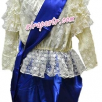 ชุดไทย ร.5 เสื้อลูกไม้แขนยาว-สีครีม+โจงผ้ามัน/ผ้าพาด-สีน้ำเงิน (*แจ้ง size เสื้อฯ/โจงฯ)