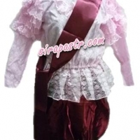 ชุดไทย ร.5 เสื้อลูกไม้แขนยาว-สีชมพู+โจงผ้ามัน/ผ้าพาด-สีเลือดนก (*แจ้ง size เสื้อฯ/โจงฯ)