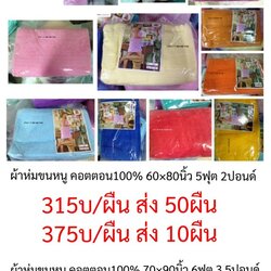 ผ้าห่มขนหนู Cotton 100% 60x80นิ้ว (5ฟุต) สีพื้น 2ปอนด์ ผืนละ 315บาท ส่ง 50ผืน
