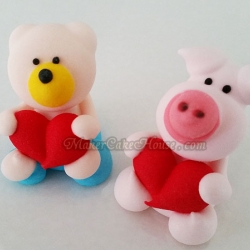 ตุ๊กตาไอซิ่งรูปหมีและหมูกอดหัวใจ ( 9 ชิ้น )