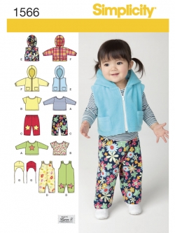 แพทเทิร์นเสื้อกั๊ก เสื้อกันหนาวมีฮูด เด็ก ยี่ห้อ Simplicity (1566) ไซส์ XXS-XS-S-M-L