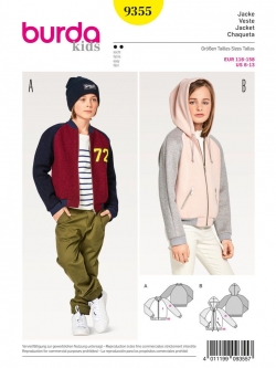 แพทเทิร์นตัดเสื้อกันหนาว เสื้อกันหนาวมีฮูด ยี่ห้อ Burda Kids (9355) ไซส์ 6-13 ขวบ (สูง 116-158 cm.)