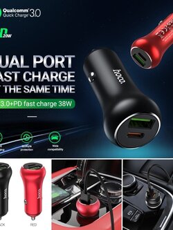 HOCO Z38 ที่ชาร์จในรถ PD Type-C + USB QC 3.0 (38W total output) Car Charger ชาร์จไว ใบกำกับภาษี