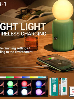 HOCO H8 ไฟตั้งโต๊ะ ปรับได้ 7สี พร้อมแท่นชาร์จไร้สาย 2-IN-1 Wireless Charging Colorful Night Light [ออกใบกำกับภาษีได้] [ออกใบกำกับภาษีได้] ใบกำกับภาษี