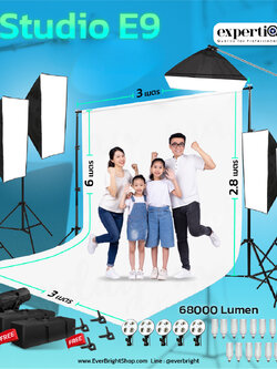 Studio Set E ชุดไฟสตูดิโอพร้อมฉากกว้าง สำหรับถ่ายภาพ 3-5 คน ความสว่างสูงสุด 68000LM