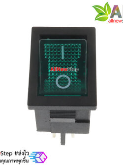 สวิตช์เปิดปิด 220V 6A Rocker switch KCD1 พร้อมไฟ LED สีเขียว