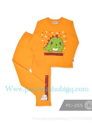 ชุดนอนเด็ก สีส้ม ไดโนเสาร์