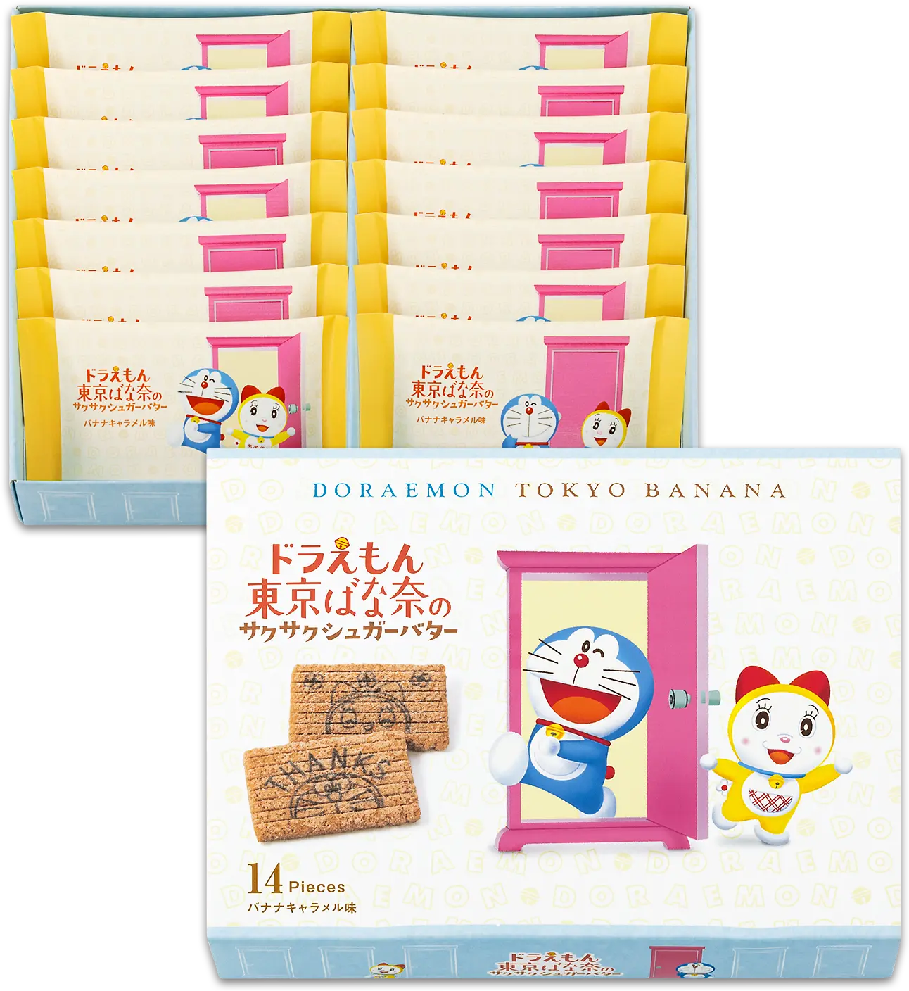 TOKYO BANANA X DORAEMON CRISPY SUGAR BUTTER BANANA CARAMEL 14”