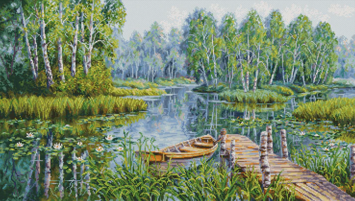 Luca-S ชุดปัก Birches at the edge of the lake