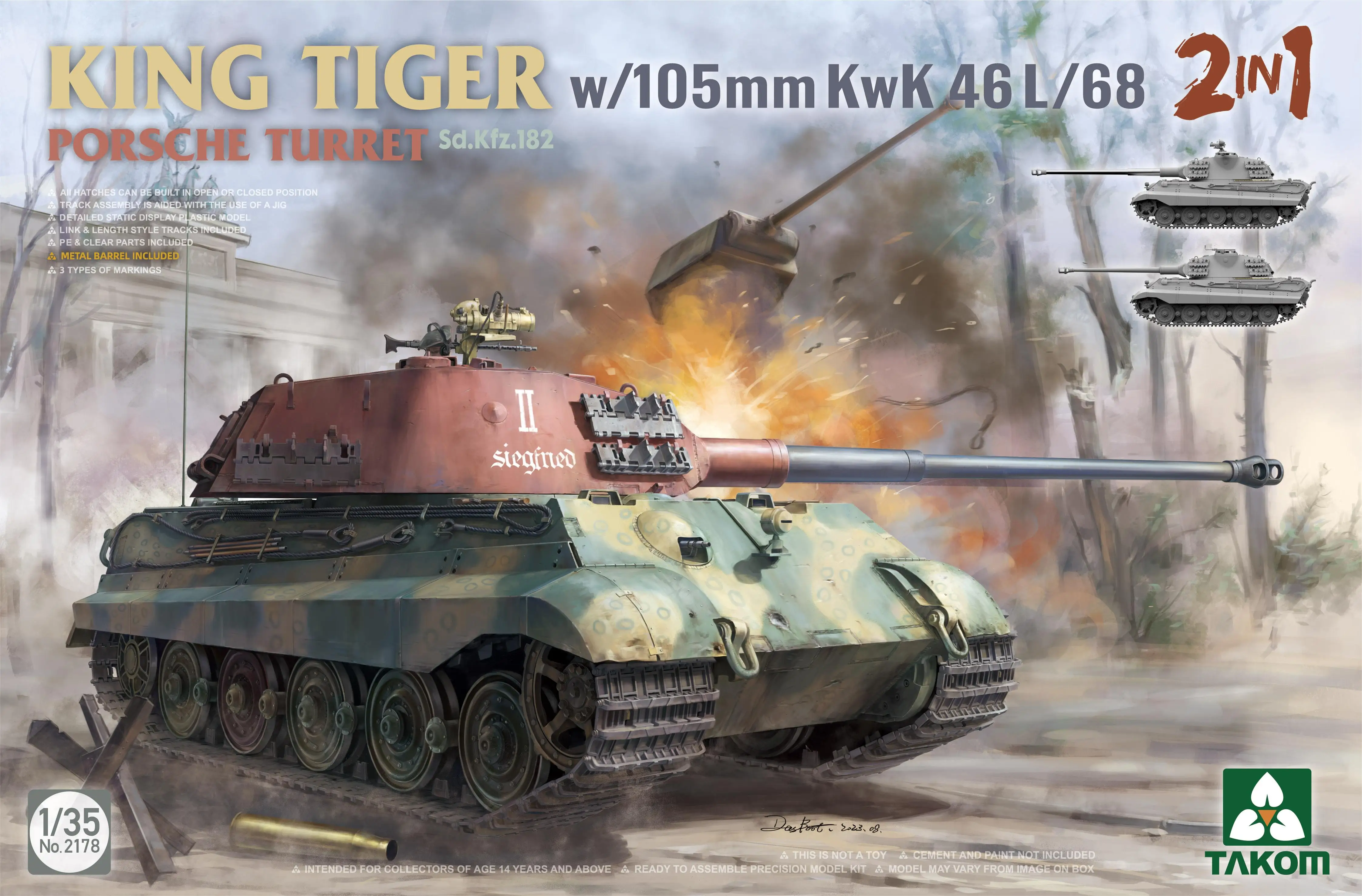 1/35 Sd.Kfz.182 King Tiger Porsche Turret With 105mm KwK 46L/68 (2 In 1)